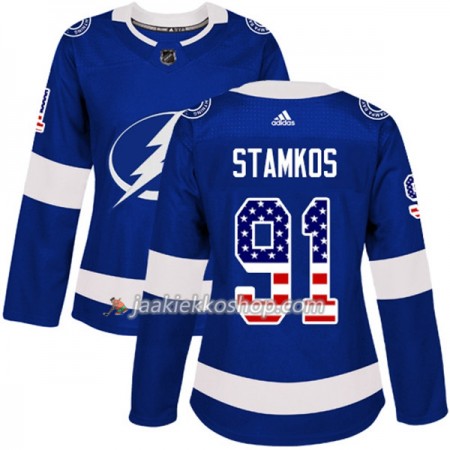 Nainen NHL Tampa Bay Lightning Pelipaita Steven Stamkos 91 Adidas 2017-2018 Sininen USA Flag Fashion Authentic